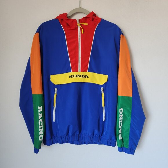 Honda Racing Colorblock Half-Zip Hooded Windbreaker Anorak Jacket Unisex - Picture 3 of 9